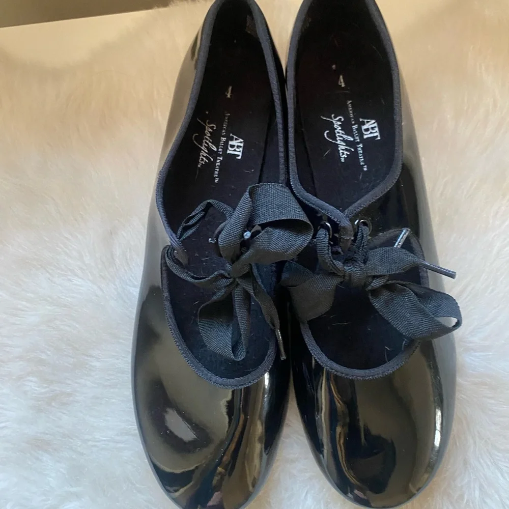 Girls Black Patent Ballet Shoes with Satin Bow